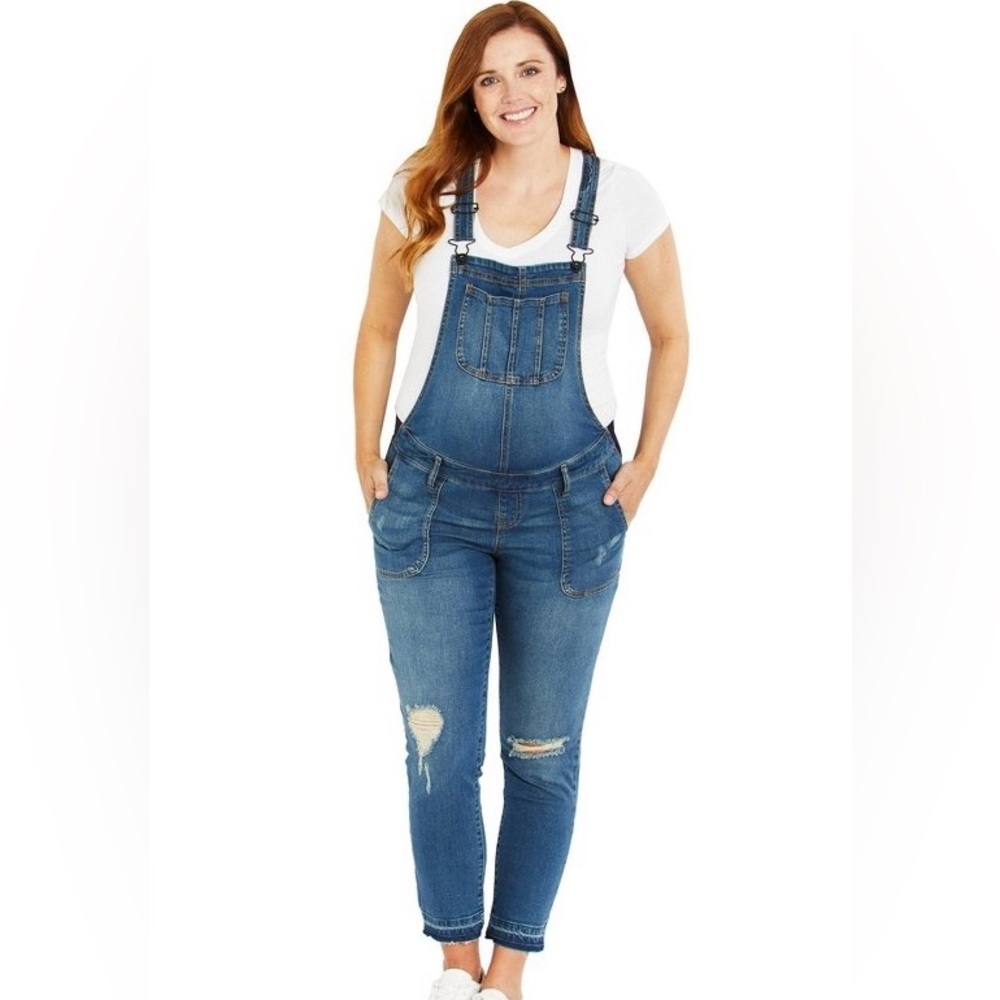 Indigo Blue Side Panel Maternity Overalls, size large